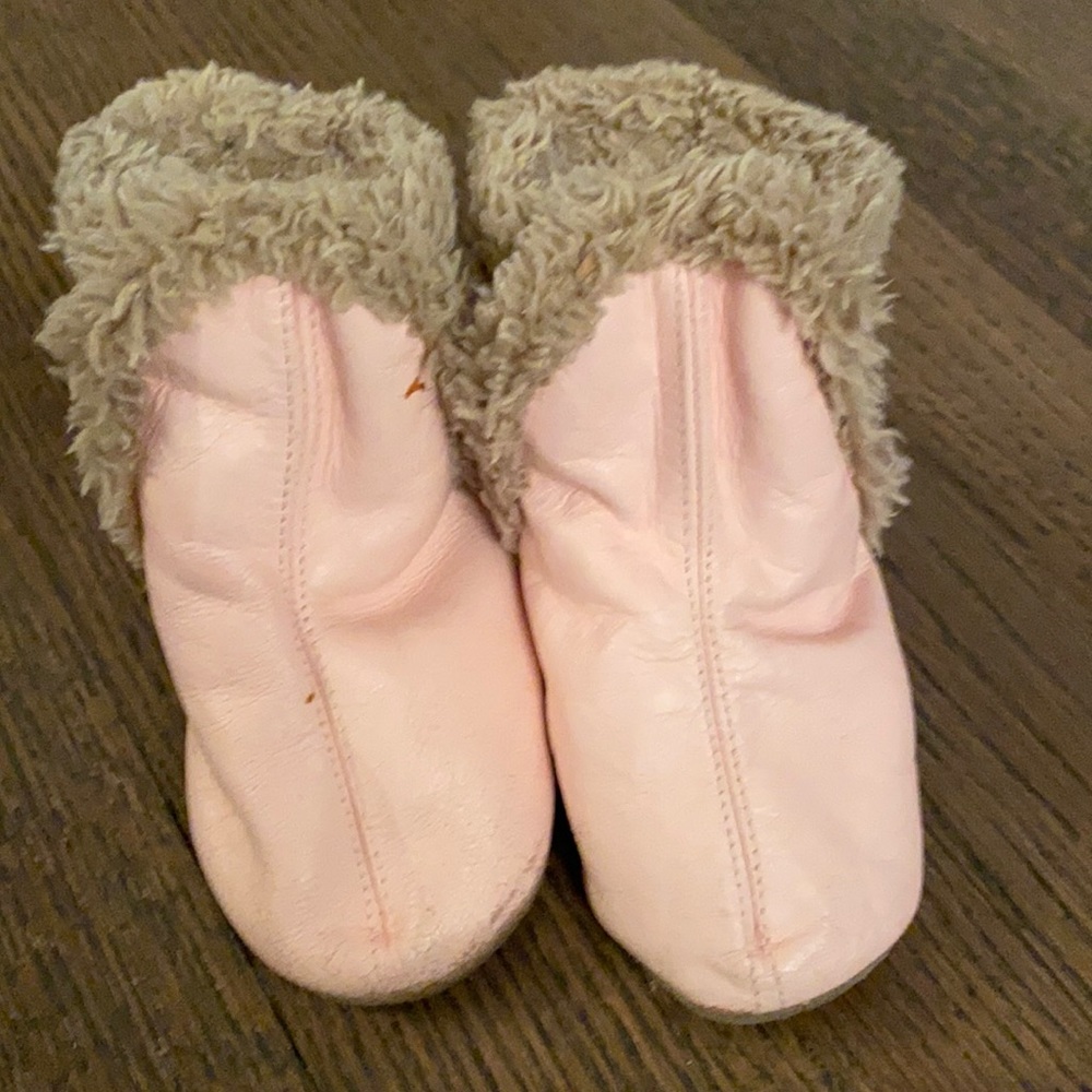Robeez Pink and Tan Fuzzy Cuff Baby Boots